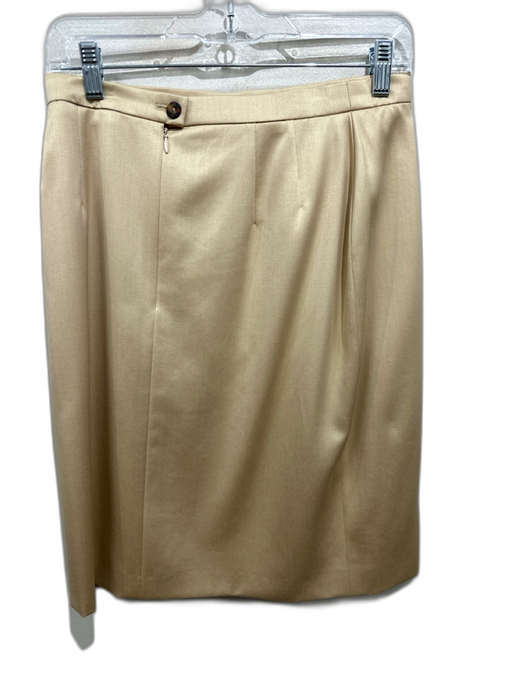Escada Size 38 Golden Beige Wool & Rayon Front Slit Back Zip Satin Skirt Golden Beige / 38