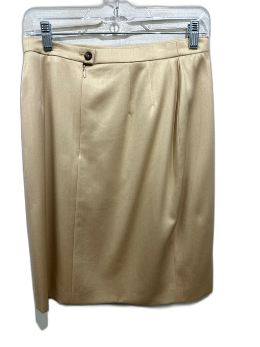 Escada Size 38 Golden Beige Wool & Rayon Front Slit Back Zip Satin Skirt Golden Beige / 38