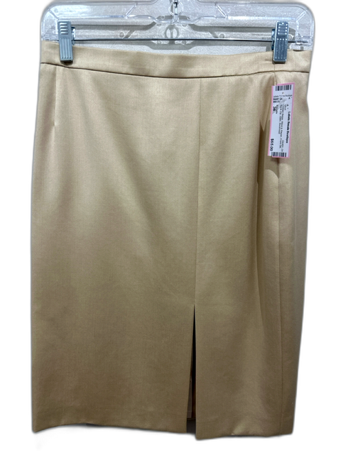 Escada Size 38 Golden Beige Wool & Rayon Front Slit Back Zip Satin Skirt Golden Beige / 38