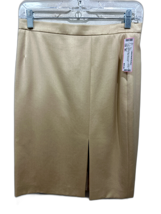 Escada Size 38 Golden Beige Wool & Rayon Front Slit Back Zip Satin Skirt Golden Beige / 38