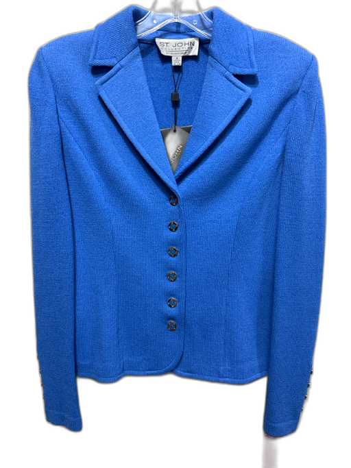 St. John Collection Size 4 Blue Wool & Rayon Shoulder Pads Button Front Jacket Blue / 4
