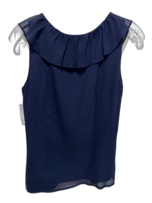 St. John Size S Navy Blue Silk Ruffle Trim Sleeveless Top Navy Blue / S