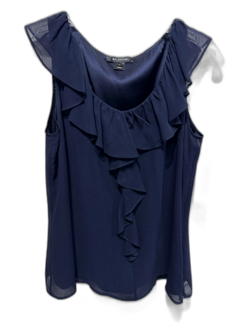 St. John Size S Navy Blue Silk Ruffle Trim Sleeveless Top Navy Blue / S