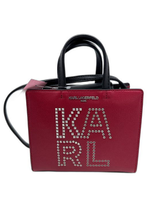 Karl Lagerfeld Paris Red & Black Leather Studded Crystal Embellished Bag Red & Black / Small