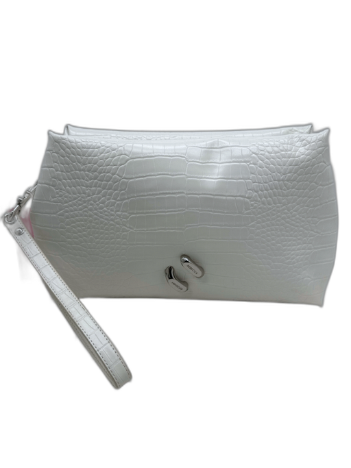 Rebecca Minkoff White Faux Leather Croc Embossed Pillowed Clutch Bag White / Small