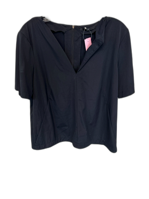 Tibi Size Est S Black Polyester Blend Short Sleeve Back Zip V Neck Top Black / Est S