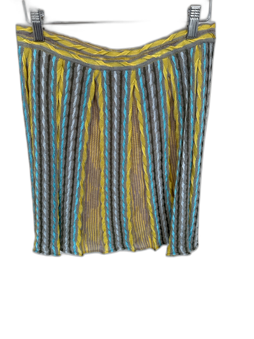 Missoni Size Est M Yellow & Aqua Elastic Waist Knit Lines Mini Skirt Yellow & Aqua / Est M