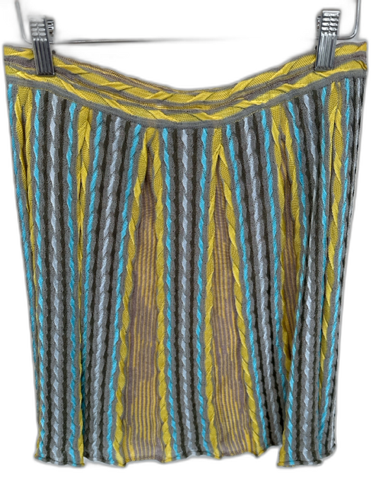 Missoni Size Est M Yellow & Aqua Elastic Waist Knit Lines Mini Skirt Yellow & Aqua / Est M