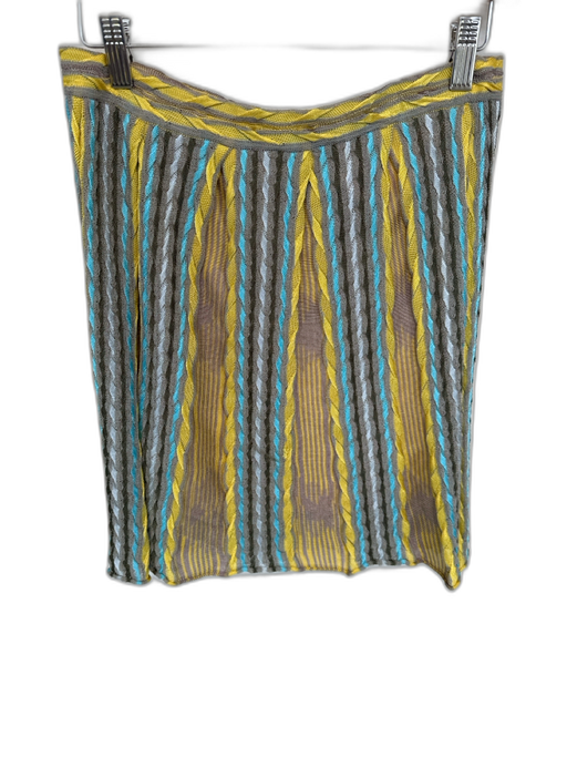 Missoni Size Est M Yellow & Aqua Elastic Waist Knit Lines Mini Skirt Yellow & Aqua / Est M