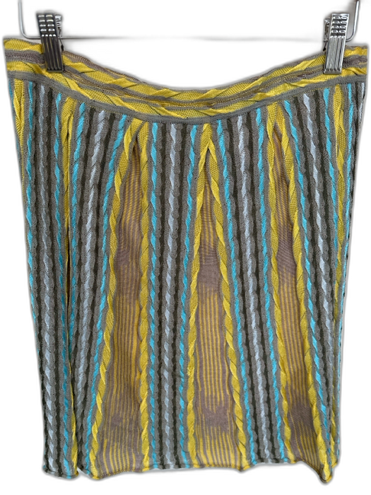 Missoni Size Est M Yellow & Aqua Elastic Waist Knit Lines Mini Skirt Yellow & Aqua / Est M