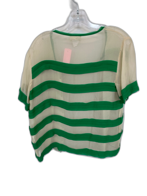By Malene Birger Size 38 Tan & Green Silk Short Sleeve Striped Open Front Top Tan & Green / 38