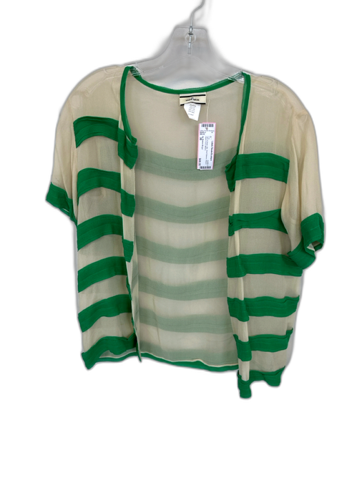 By Malene Birger Size 38 Tan & Green Silk Short Sleeve Striped Open Front Top Tan & Green / 38
