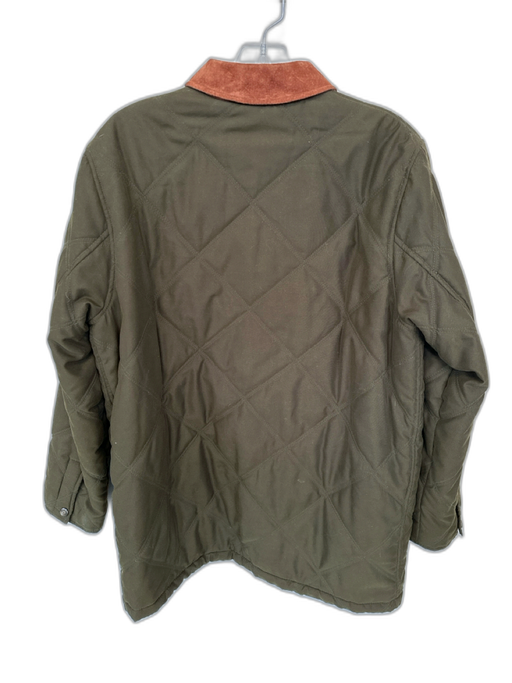 Lauren Ralph Lauren Size S Olive Green & Brown Cotton Blend Leather Collar Coat Olive Green & Brown / S