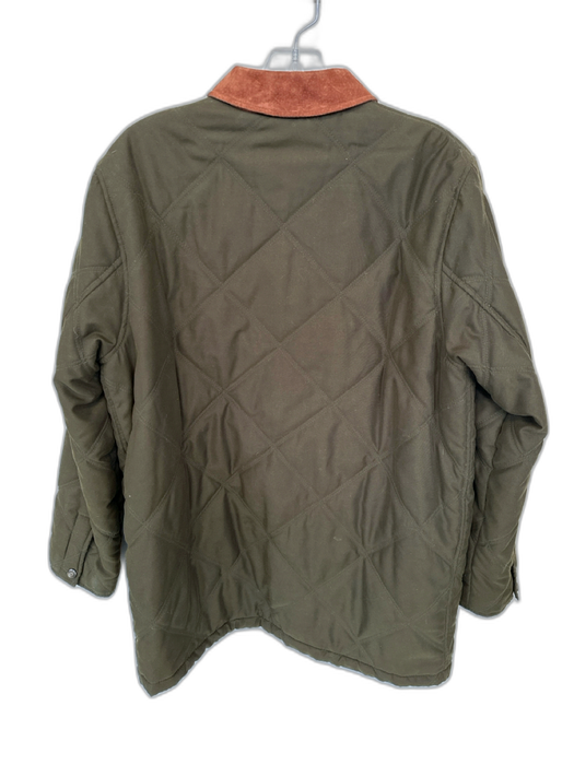 Lauren Ralph Lauren Size S Olive Green & Brown Cotton Blend Leather Collar Coat Olive Green & Brown / S