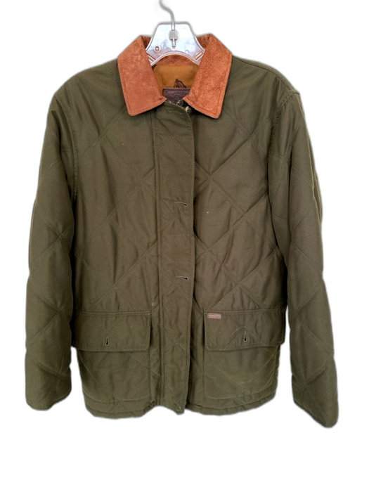 Lauren Ralph Lauren Size S Olive Green & Brown Cotton Blend Leather Collar Coat Olive Green & Brown / S