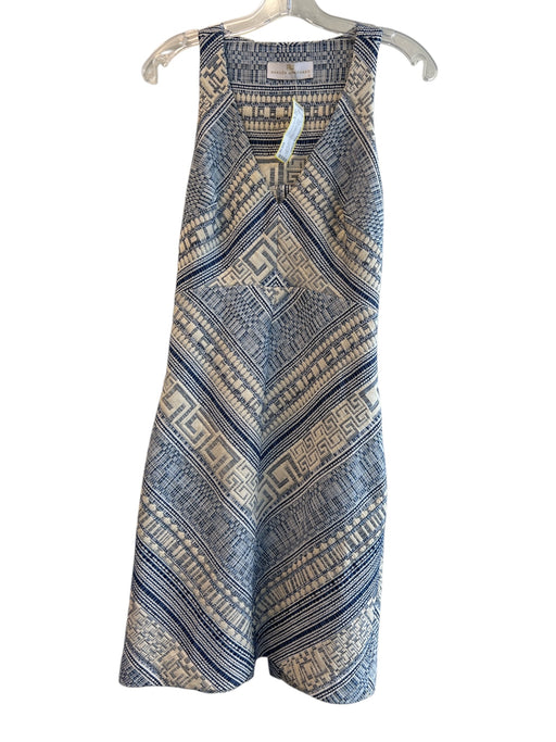 Amanda Uprichard Size S Cream & Blue Polyester V Neck Halter Tweed Dress Cream & Blue / S