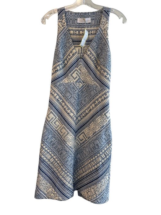 Amanda Uprichard Size S Cream & Blue Polyester V Neck Halter Tweed Dress Cream & Blue / S