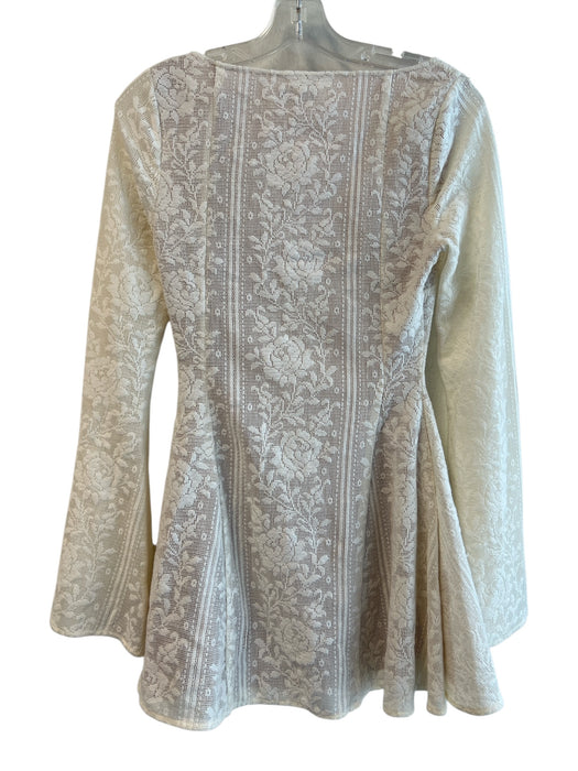 Loba Size XS White Nylon Blend Scoop Neck Long Sleeve Lace Overlay Dress White / XS