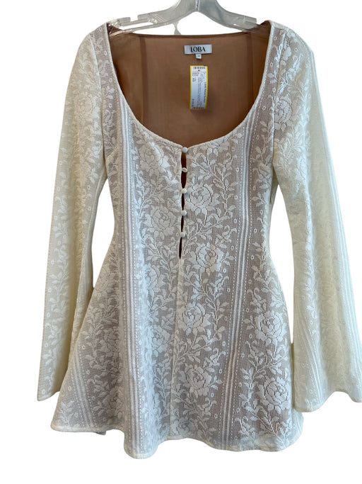 Loba Size XS White Nylon Blend Scoop Neck Long Sleeve Lace Overlay Dress White / XS