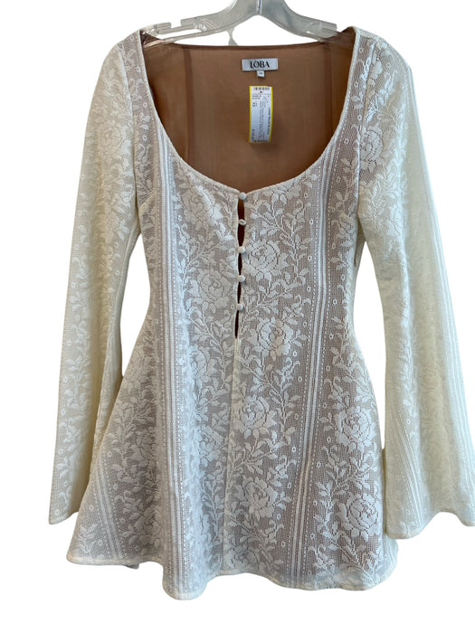 Loba Size XS White Nylon Blend Scoop Neck Long Sleeve Lace Overlay Dress White / XS