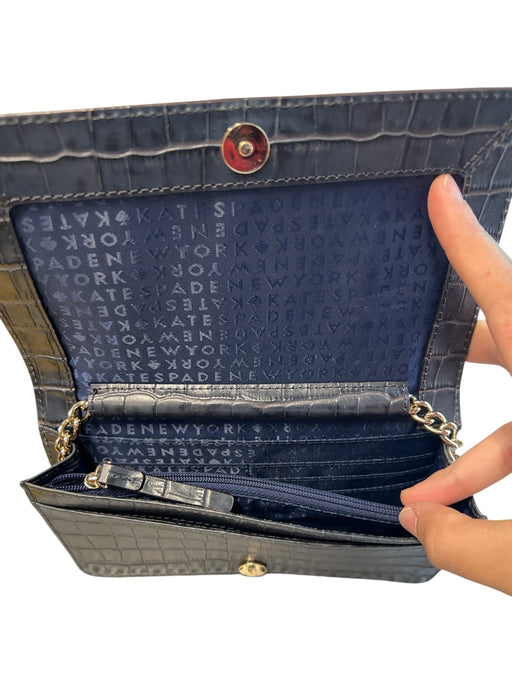 Kate Spade Navy Leather Crocodile Embossed Chain Strap Magnetic Snap Closure Bag Navy