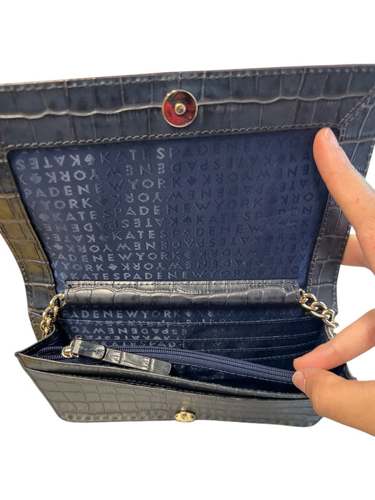 Kate Spade Navy Leather Crocodile Embossed Chain Strap Magnetic Snap Closure Bag Navy