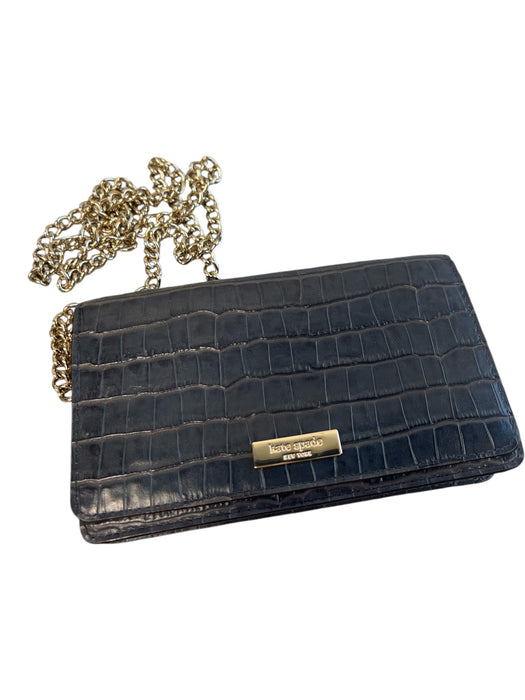 Kate Spade Navy Leather Crocodile Embossed Chain Strap Magnetic Snap Closure Bag Navy