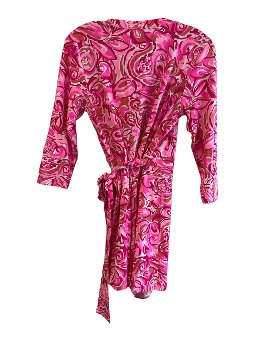 Lilly Pulitzer Size M Pink Rayon Wrap V Neck Floral Abstract Romper Pink / M