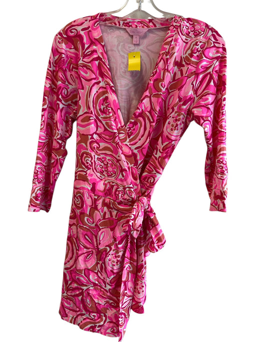 Lilly Pulitzer Size M Pink Rayon Wrap V Neck Floral Abstract Romper Pink / M
