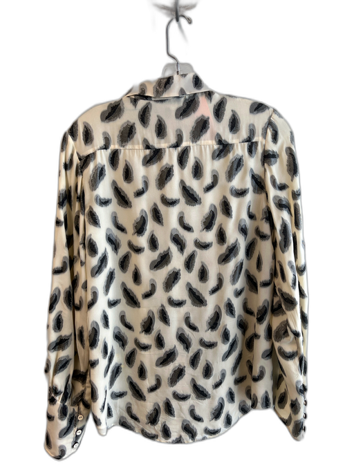 Saloni Size 4 Creme & Silver Silk Blend Collared Button Down Long Sleeve Top Creme & Silver / 4