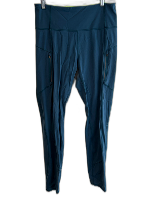 Athleta Size M Blue Nylon Blend Mid Rise Athletic Side Zip Seam Detail Leggings Blue / M