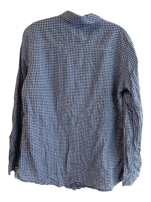 J. McLaughlin Size Large Blue & White Cotton Checked Collared Long Sleeve Top Blue & White / Large