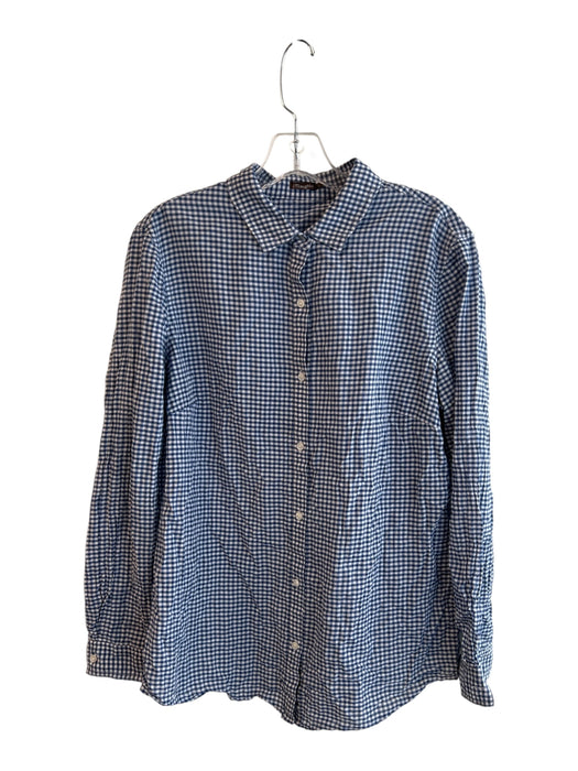 J. McLaughlin Size Large Blue & White Cotton Checked Collared Long Sleeve Top Blue & White / Large