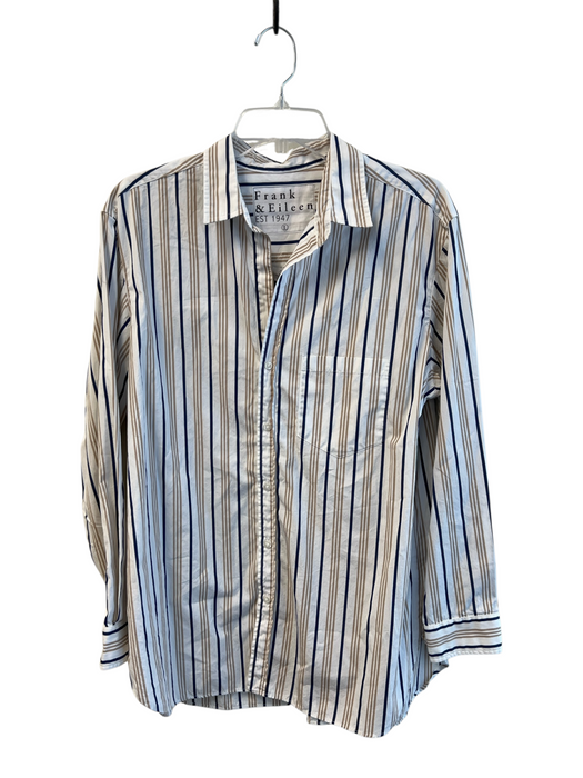 Frank & Eileen Size L White Cotton Collared Button Up Long Sleeve Top White / L