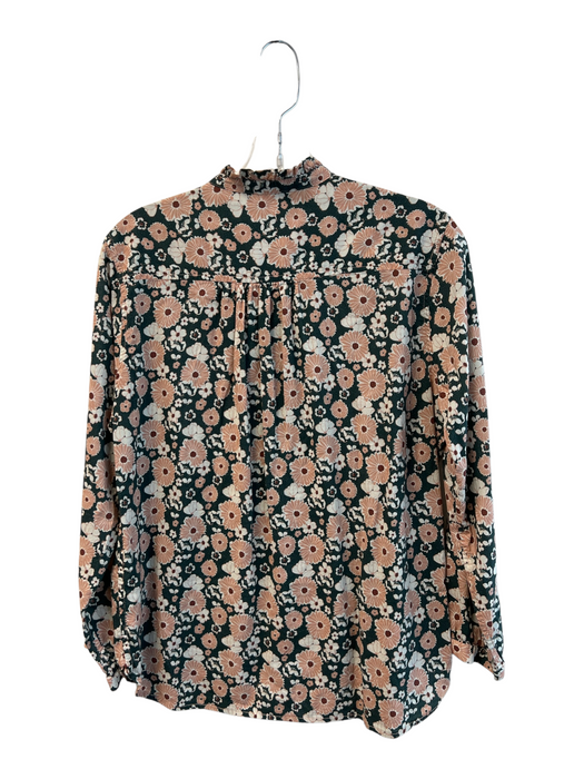 Birds of Paradis Size M Green & Pink Cotton Ruffle Detail Long Sleeve Floral Top Green & Pink / M