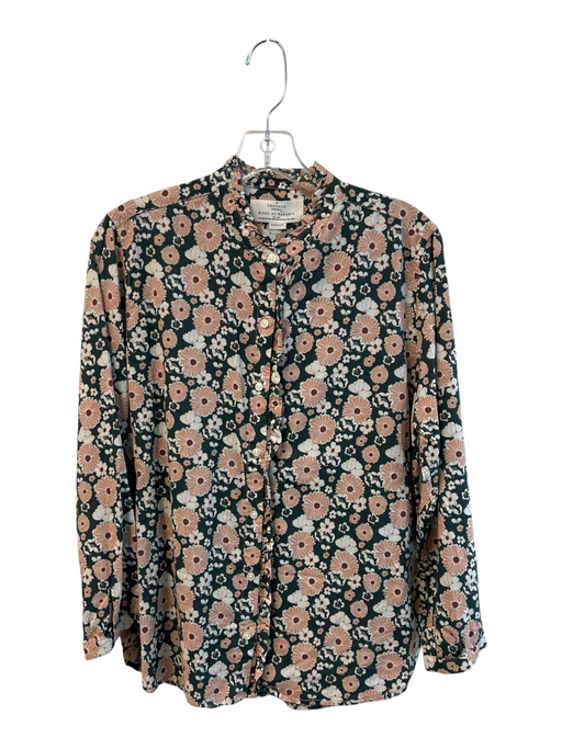 Birds of Paradis Size M Green & Pink Cotton Ruffle Detail Long Sleeve Floral Top Green & Pink / M