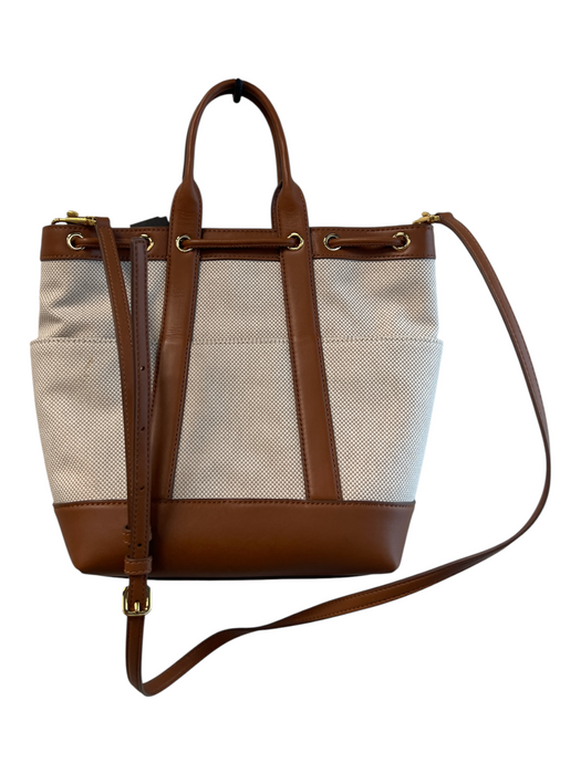 Veronica Beard Beige & Brown Canvas & Leather Top Handle Gold Hardware Bag Beige & Brown