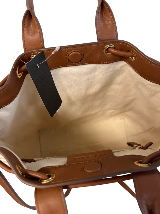 Veronica Beard Beige & Brown Canvas & Leather Top Handle Gold Hardware Bag Beige & Brown