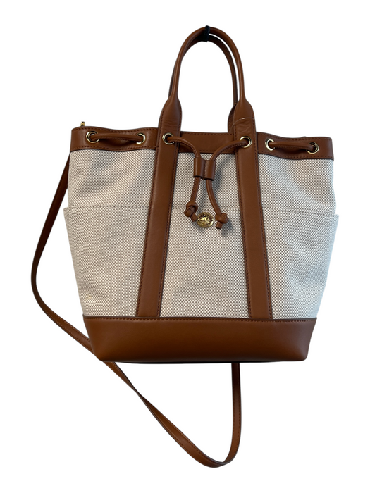Veronica Beard Beige & Brown Canvas & Leather Top Handle Gold Hardware Bag Beige & Brown