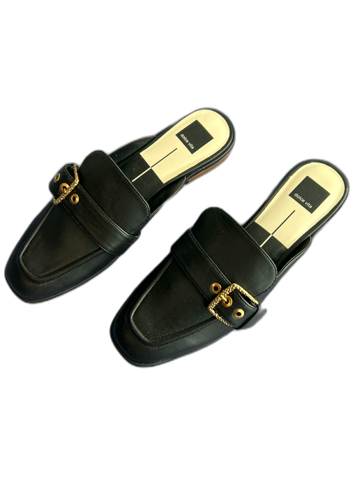 Dolce Vita Shoe Size 10 Black Leather Gold hardware Buckle Open Back Mule Shoes Black / 10