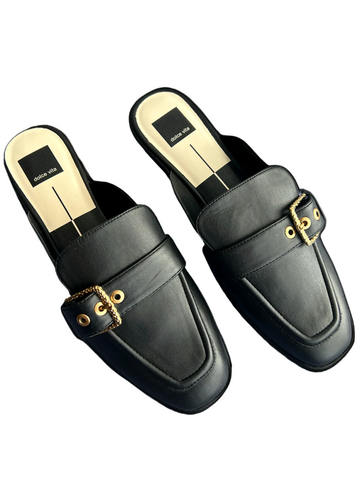 Dolce Vita Shoe Size 10 Black Leather Gold hardware Buckle Open Back Mule Shoes Black / 10