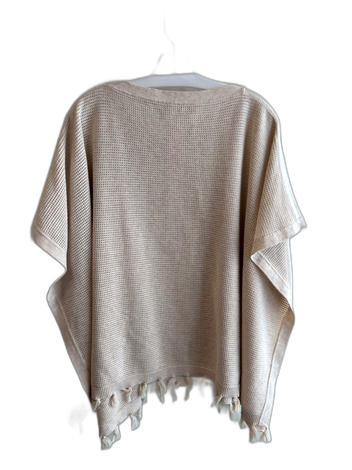 J Mclaughlin Beige Cotton Tassels Wide Neck Textured Boxy Fit Poncho Beige / One Size