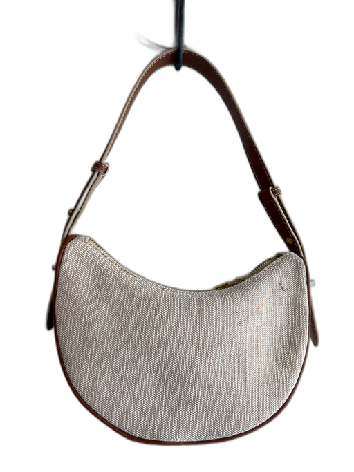 J Mclaughlin Beige & Tan Canvas goldtone hardware Top Zip Bag Beige & Tan / Small