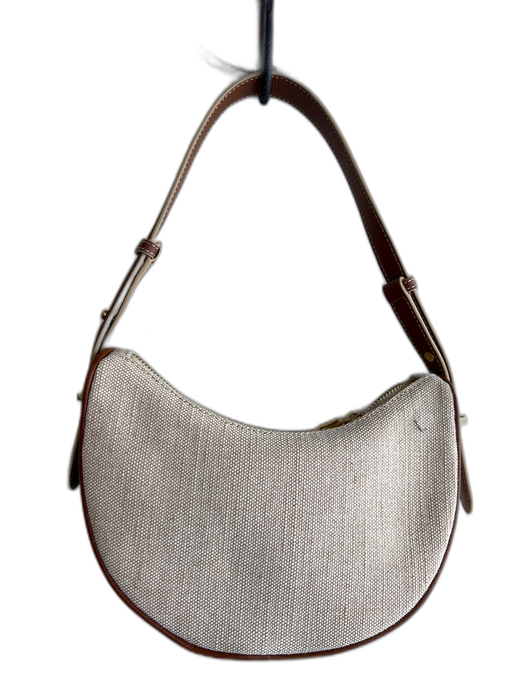 J Mclaughlin Beige & Tan Canvas goldtone hardware Top Zip Bag Beige & Tan / Small