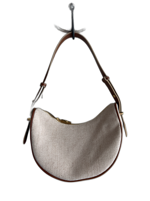 J Mclaughlin Beige & Tan Canvas goldtone hardware Top Zip Bag Beige & Tan / Small