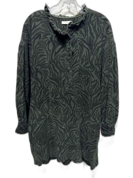 Ann Mashburn Size M/L Green Multi Cotton Corduroy Frayed Detail Dress Green Multi / M/L
