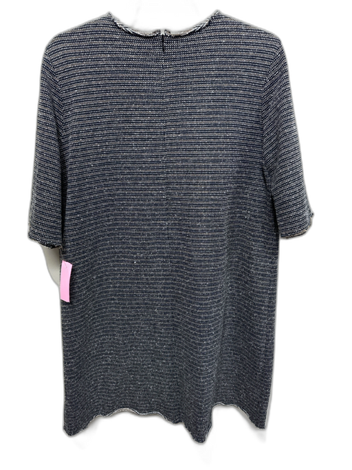 Ann Mashburn Size L navy blue & multi Cotton Blend Woven Split V neckline Dress navy blue & multi / L