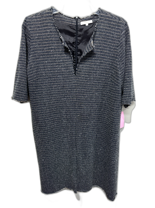 Ann Mashburn Size L navy blue & multi Cotton Blend Woven Split V neckline Dress navy blue & multi / L