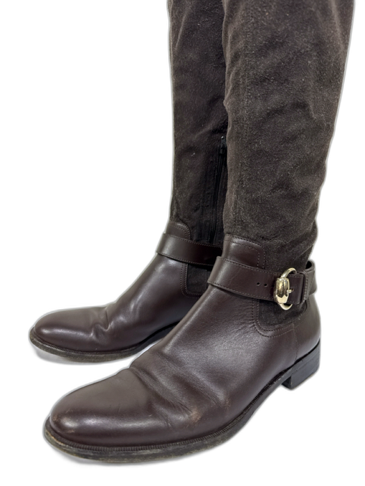 Gucci Shoe Size 8B Dark Brown Leather Suede Side Zip Round Almond Toe Boots Dark Brown / 8B