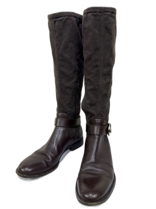 Gucci Shoe Size 8B Dark Brown Leather Suede Side Zip Round Almond Toe Boots Dark Brown / 8B